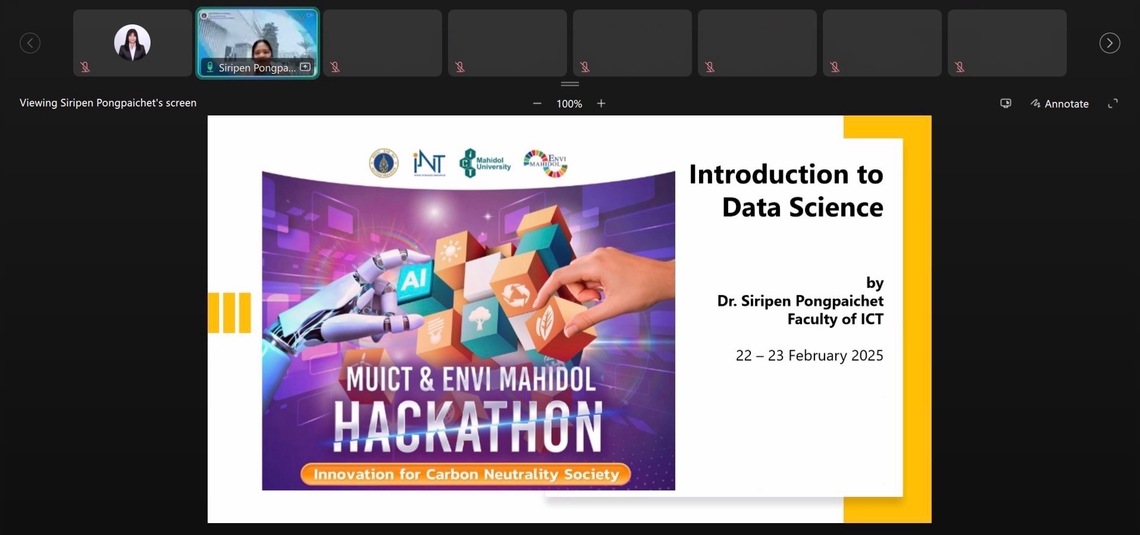 TH_23.02.2025_MUICT-ENVIMahidol-Hackathon-Figma-Data-Science-Special-Talks_CV ICT Mahidol organized special lectures for students participating in MUICT & ENVI Mahidol Hackathon 2025: Digital Innovation for Carbon Neutrality Society on “Introduction to Data Science” and “User Experience Design and Figma”