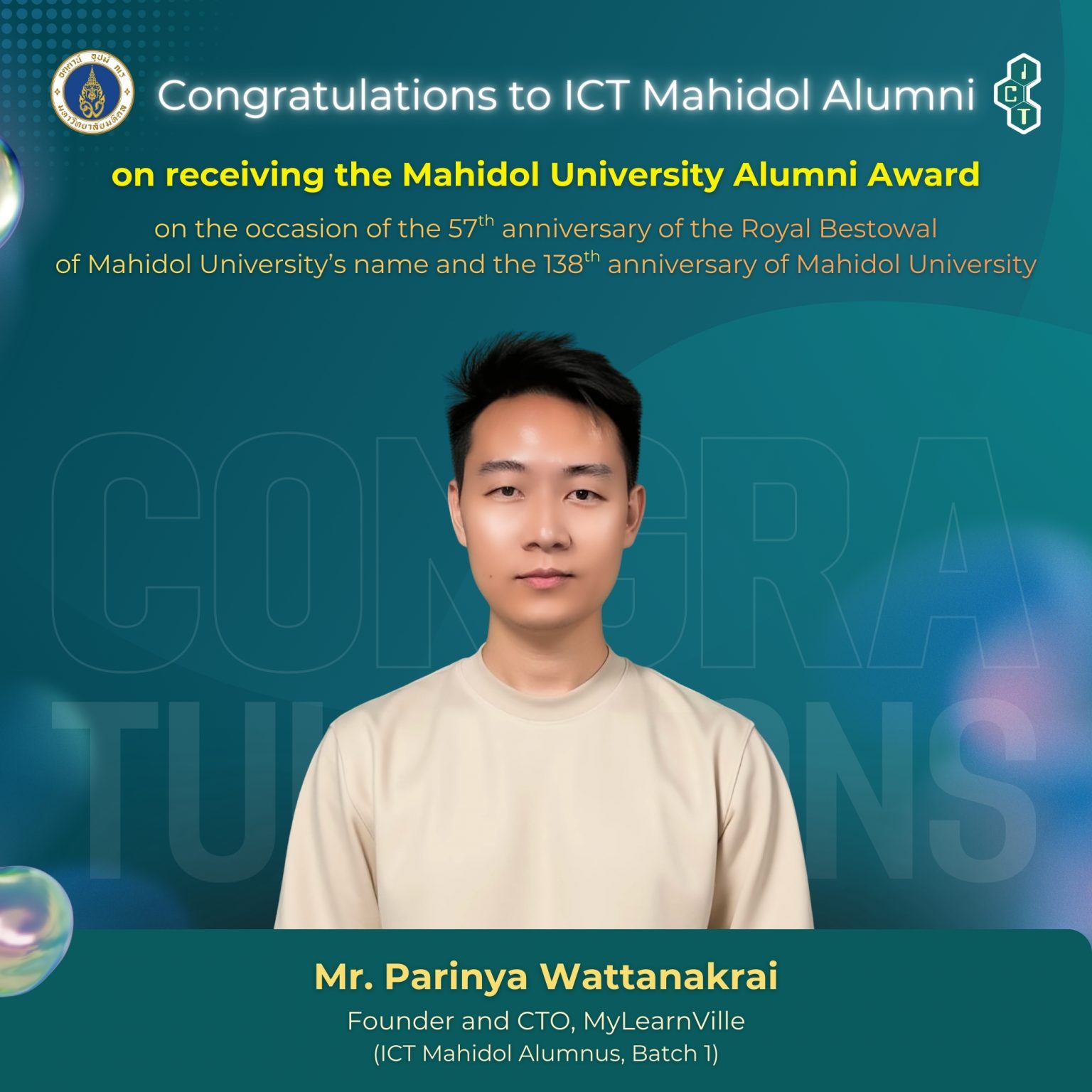 ICT Mahidol alumni recognized as “2026 Mahidol University Outstanding ...