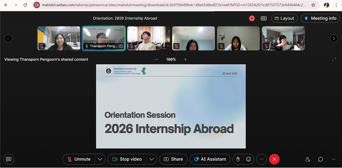 ICT Mahidol Organized the “Orientation Session: 2026 Internship Abroad”